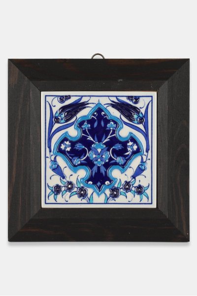 Kütahya Çini 10*10 Dç014 Lale Penç Hatayi Deseni Kobalt Zemin