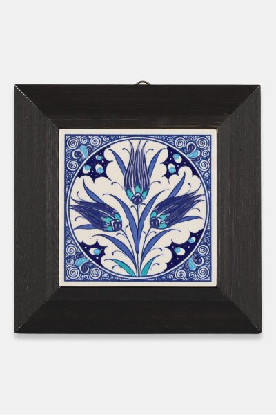 Kütahya Çini 10*10 Dç025 Üç Laleli Bitkisel Desen Kobalt Zemin