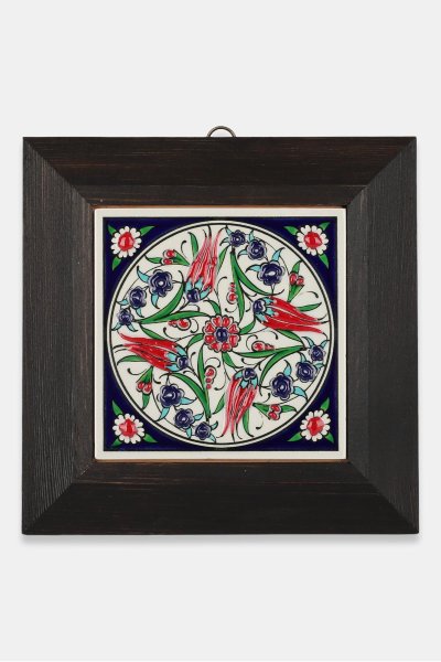 Kütahya Çini 10*10 Dç079 Lale Penç Deseni Kobalt Zemin