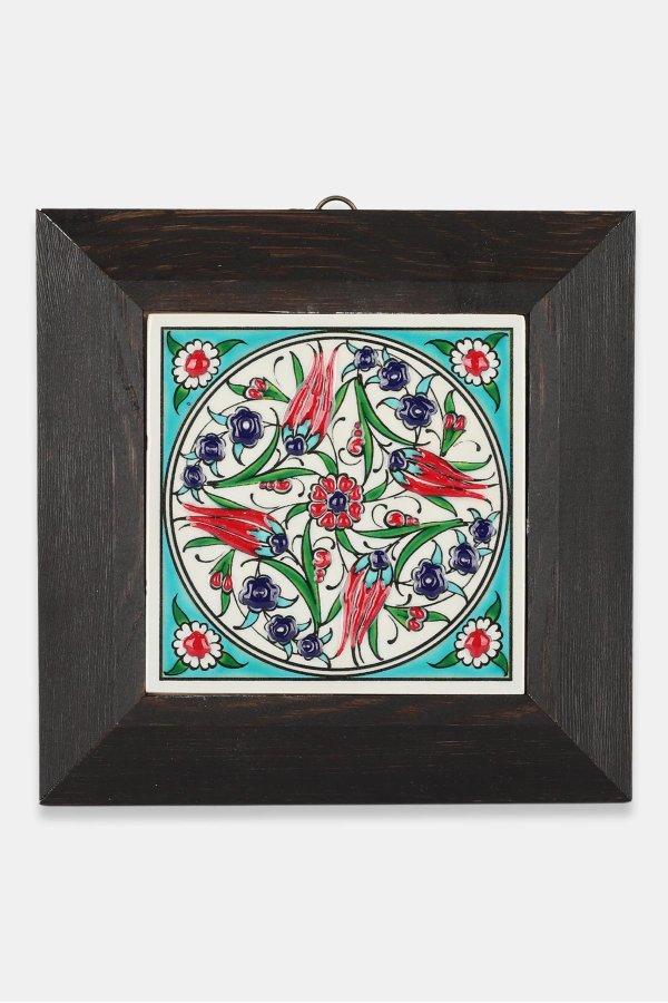 Kütahya Çini 10*10 Dç080 Lale Penç Deseni Turkuaz Zemin 