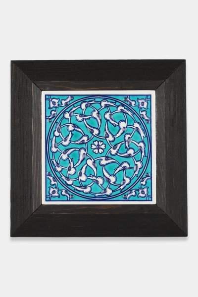 Kütahya Çini 10*10 Dç090 Rumi Deseni Mavi Beyaz Turkuaz Zemin