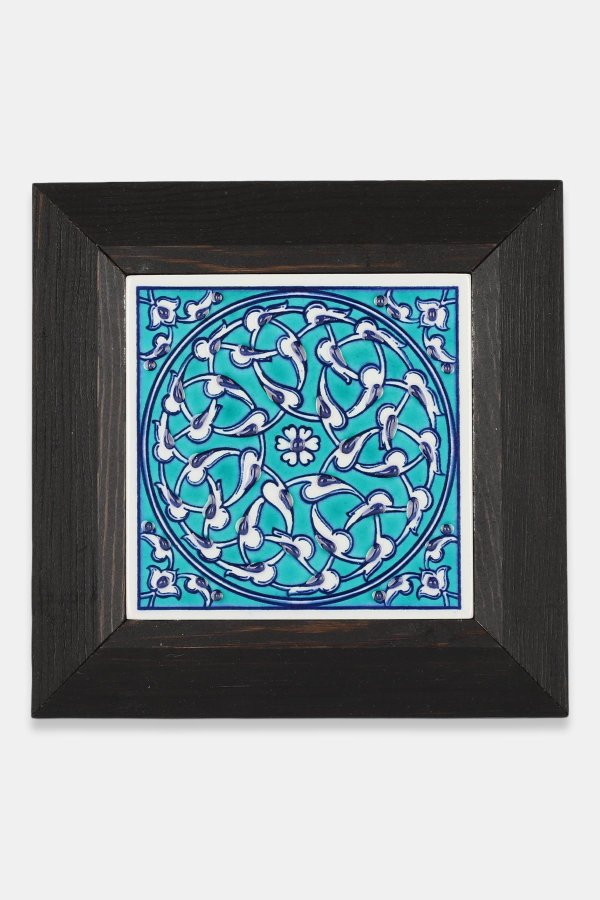 Kütahya Çini 10*10 Dç090 Rumi Deseni Mavi Beyaz Turkuaz Zemin 