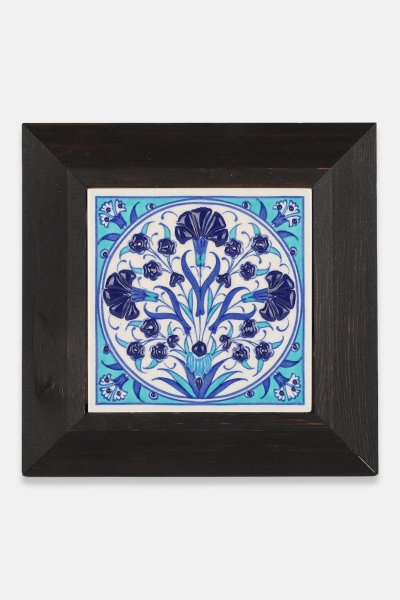 Kütahya Çini 10*10 Dç097 Karanfil Penç Bitkisel Desen Mavibeyaz Turkuaz Zemin