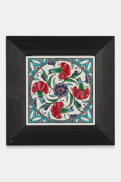 Kütahya Çini 10*10 Dç110 Dört Karanfil Deseni Turkuaz Zemin