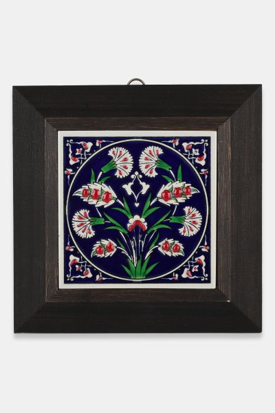 Kütahya Çini 10*10 Dç120 Hançer Yaprak Deseni Kobalt Zemin