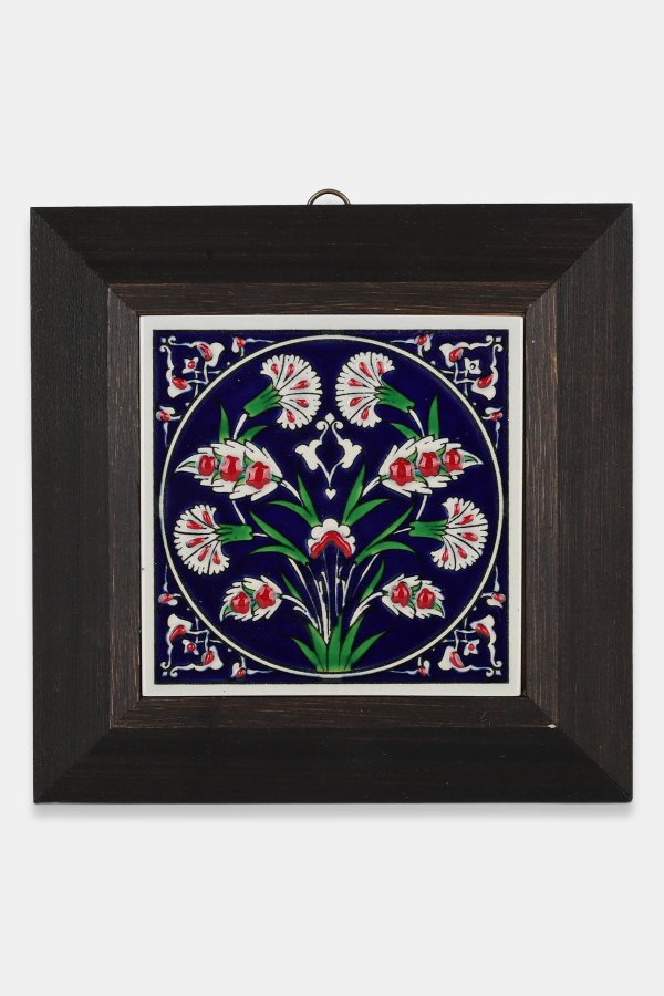 Kütahya Çini 10*10 Dç120 Hançer Yaprak Deseni Kobalt Zemin 