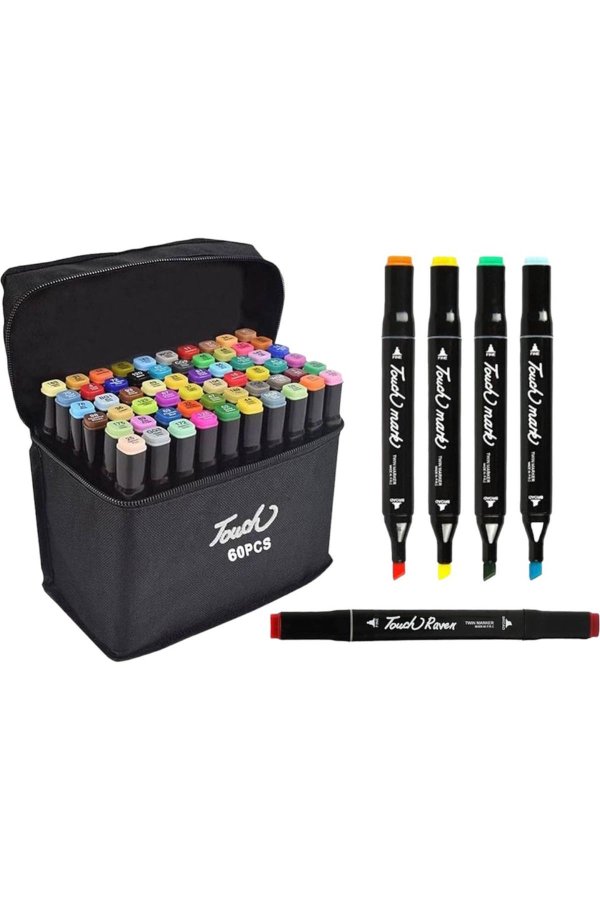 Touch Sketc 60 Renk Cift Taraflı Fırça Uçlu Marker Kalem Seti 