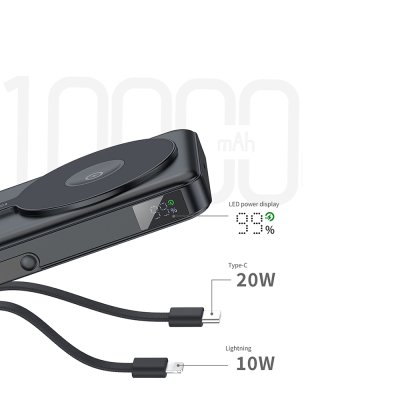 Recci Rpb-w27 Galaxy Serisi Dijital Led Göstergeli Kablosuz Şarj Özellikli Type-c Ve Lightning Kablolu Powerbank 20w 10.000mah 