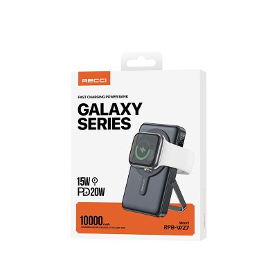 Recci Rpb-w27 Galaxy Serisi Dijital Led Göstergeli Kablosuz Şarj Özellikli Type-c Ve Lightning Kablolu Powerbank 20w 10.000mah 