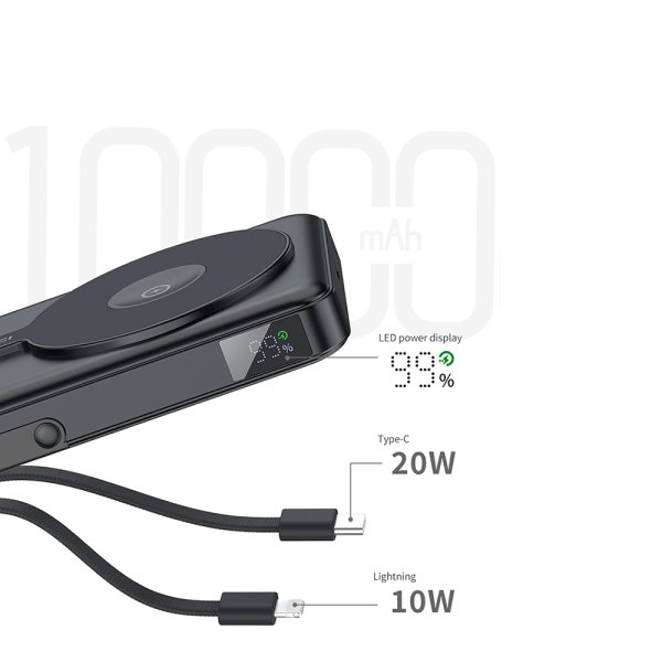 Recci Rpb-w27 Galaxy Serisi Dijital Led Göstergeli Kablosuz Şarj Özellikli Type-c Ve Lightning Kablolu Powerbank 20w 10.000mah 