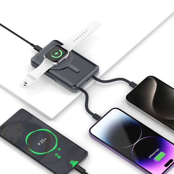 Recci Rpb-w27 Galaxy Serisi Dijital Led Göstergeli Kablosuz Şarj Özellikli Type-c Ve Lightning Kablolu Powerbank 20w 10.000mah 