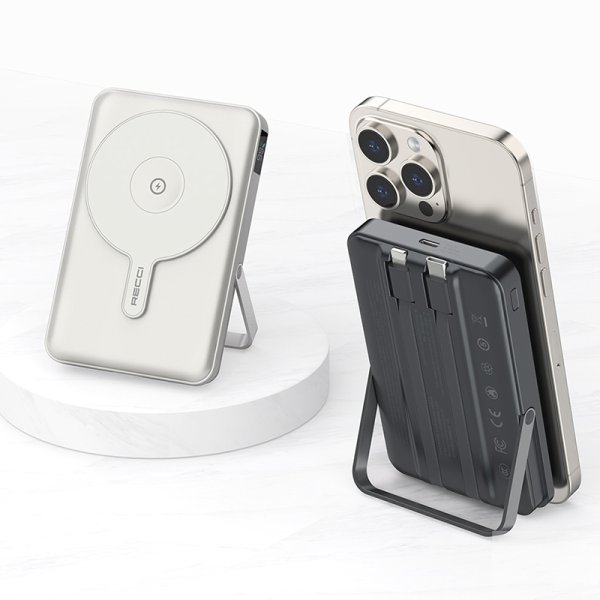 Recci Rpb-w27 Galaxy Serisi Dijital Led Göstergeli Kablosuz Şarj Özellikli Type-c Ve Lightning Kablolu Powerbank 20w 10.000mah 