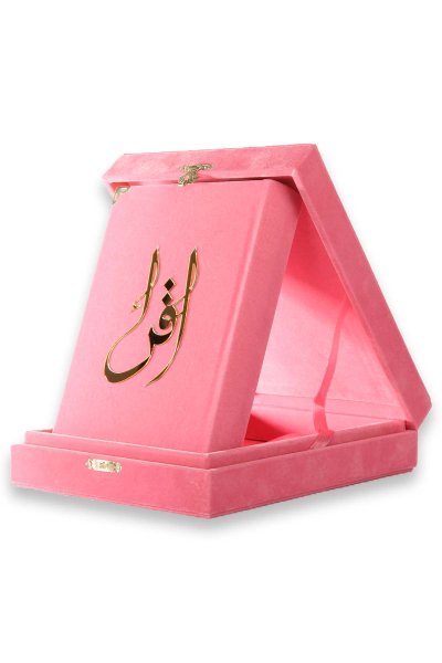 Kuranı Kerim Orta Boy Kadife Kutulu Pembe