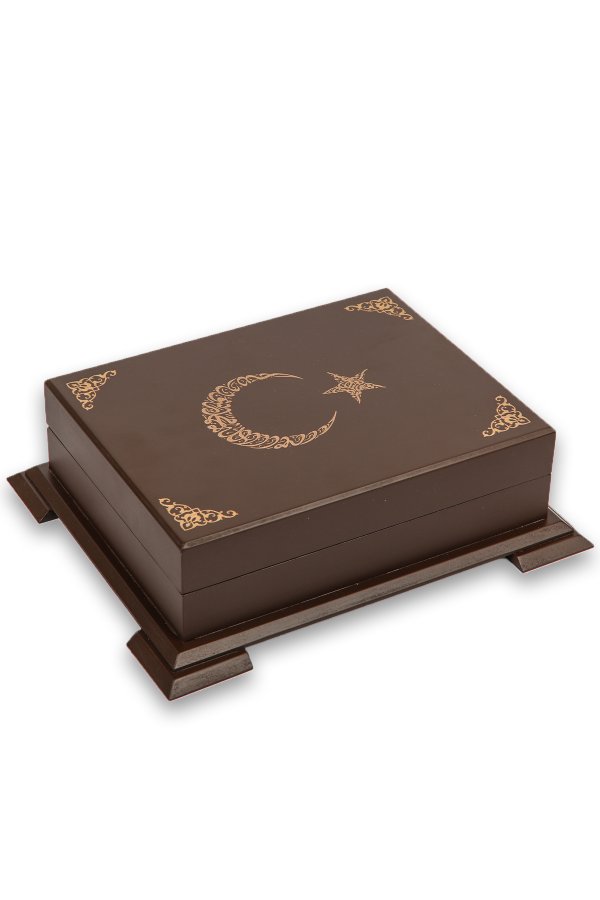 Ahşap Kutulu Ay Yıldız Nakışlı Hafız Boy Kuranı Kerim Karekodlu 