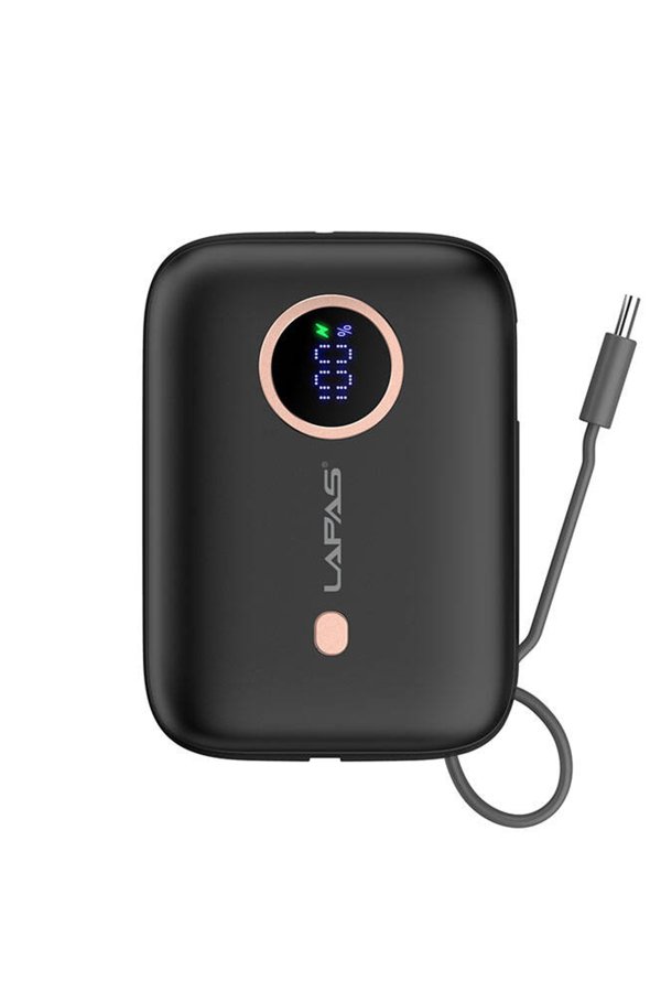 Lapas Lp-pw001 Dijital Led Göstergeli Type-c Siyah Kablolu Taşınabilir Powerbank 10.000mah Lpspwrb-lppw01-10km01 