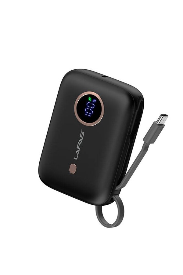 Lapas Lp-pw001 Dijital Led Göstergeli Type-c Siyah Kablolu Taşınabilir Powerbank 10.000mah Lpspwrb-lppw01-10km01 