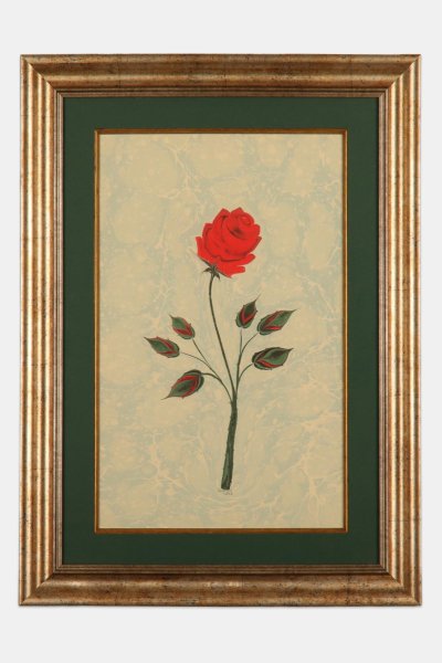 Ebru Kırmızı Gül Dalı Tablo